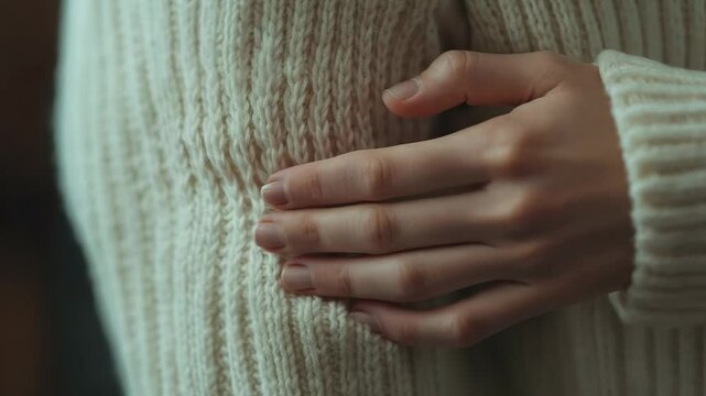 Cozy close up of hands touching soft sweater, highlighting warmth and comfort in fashion and importance of interpersonal skills.