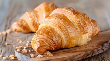 Freshly baked croissants with golden, flaky crust and soft interior