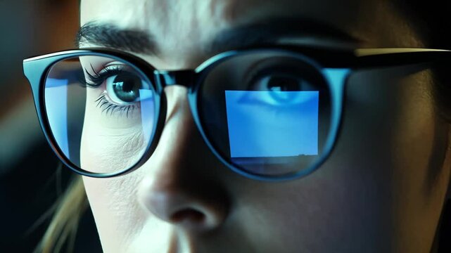 Enhancing interpersonal skills through focused training close up reflection on eyes of dedicated individual wearing glasses.