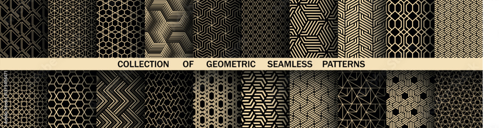 Leinwandbilder geometric set of seamless black and golden patterns. simple vector graphics