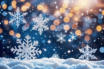 Naklejka premium Winter Festivities with Snowflakes Stars and Vibrant Bokeh Background