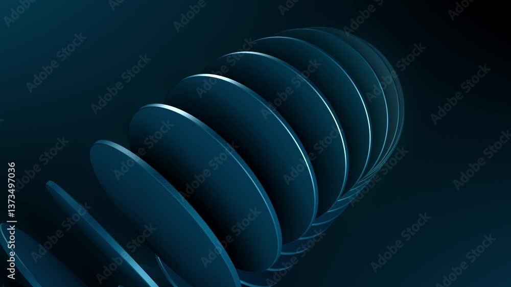 Poster a soothing and abstract 3d animation features teal-colored circular discs gracefully rotating in an 