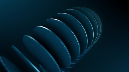 A soothing and abstract 3D animation features teal-colored circular discs gracefully rotating in an endless, rhythmic loop, gliding seamlessly across the dark teal background - Powered by Adobe