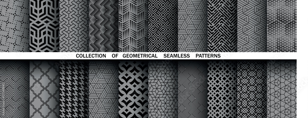 Aufkleber geometric set of seamless black and gray patterns. simple vector graphics