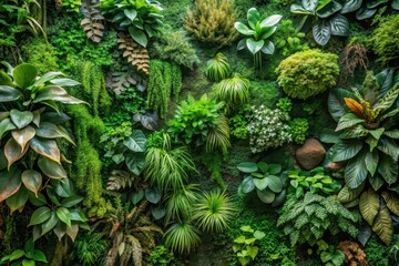 Lush Vertical Garden Featuring Diverse Foliage, a Vibrant Display of Greenery and Texture, Ideal for Interior Design Inspiration