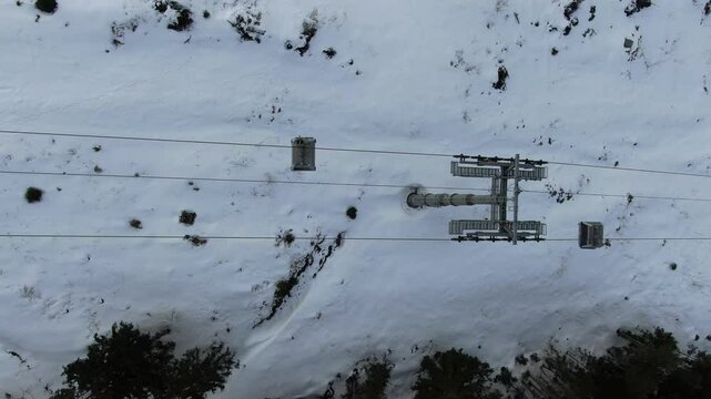Birdseye Aerial of Wires Used for Gondola on a Mountain Zlatibor, Tornik. Drone Shot