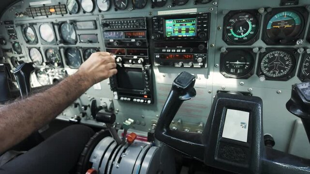 Pilot's Controls And Instruments In Cockpit Of Cessna 208B Caravan In Flight From Zanzibar To Tanzania. Pilot's POV