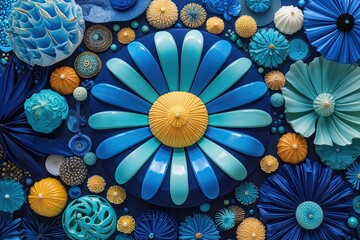 Vibrant Upbeat Canvas Art in Sea Blue Turquoise and Deep Navy Tones