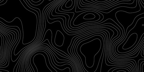 Abstract white line topography geographic mountain relief contour map background, texture terrain lines and geometrics technology topo landscape grid pattern on fresh white line and black background.