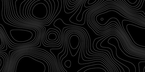 Abstract white line topography geographic mountain relief contour map background, texture terrain lines and geometrics technology topo landscape grid pattern on fresh white line and black background.
