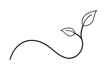 Simple Line Art Drawing Elegant Plant, Leaves, Stem, Vine