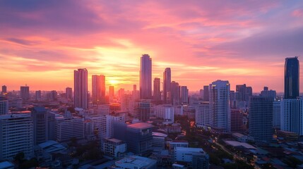 Stunning sunset cityscape urban skyline photography evening glow aerial view serenity and beauty