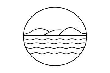 Minimalist Ocean Landscape Oval Frame, Waves, Hills, Seascape, Nature, Simple, Line Art, Design, Gra