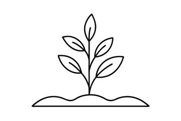 Simple Line Drawing of a Growing Plant in Soil