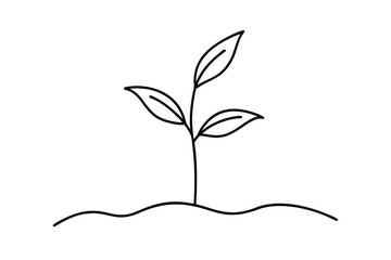 Simple Line Drawing of a Small Growing Plant Sprout