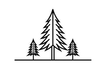 Obraz premium Three stylized evergreen trees, simple line art, nature design, forest illustration