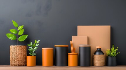 Carefully Curated Flat Lay of Minimalist Cardboard Boxes Wicker Baskets and Metal Canisters Showcasing Functional and Stylish Storage Options for Organized and Clutter Free Living