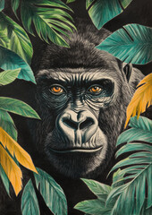Gorilla gazing through tropical foliage in a vibrant jungle during daytime Generative AI