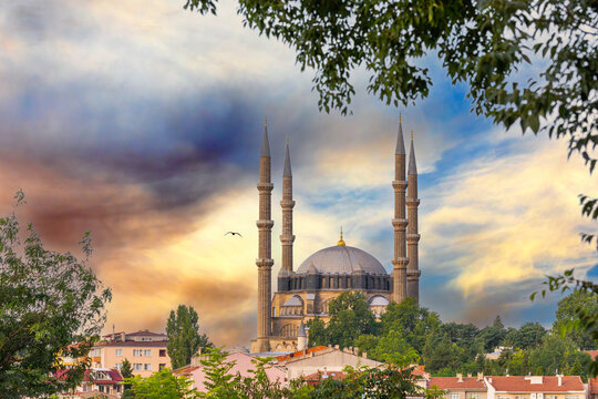 Fototapeta Selimiye Mosque exterior view in Edirne City of Turkey. Edirne was capital of Ottoman Empire.