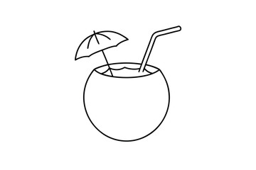 Tropical Coconut Drink, Summer Beverage, Beach Umbrella, Straw