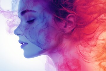 Profile portrait of a woman with colorful smoke effect