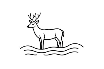 Obraz premium Elegant Line Art Deer Standing in Wavy Water Graphic Design