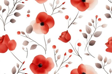 Watercolor style seamless pattern of red roses, isolate on white background.