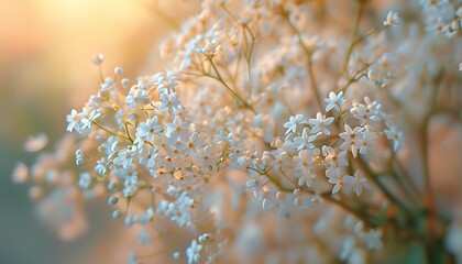 Fototapeta premium White Flowers Cluster with Yellow Centers in Warm Light