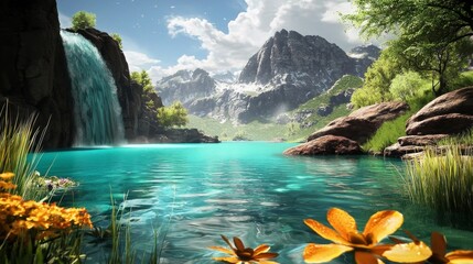 Experience the serenity of nature with this idyllic location showcasing waterfalls and lagoons.