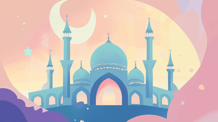 Enchanting mosque silhouette against a pastel sunset background  