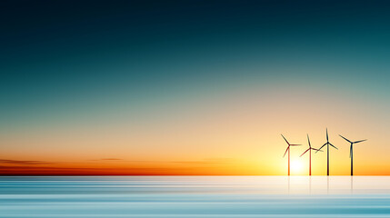 Fototapeta premium Wind turbines at sunset coastal landscape nature photography tranquil environment serene viewpoint renewable energy concept