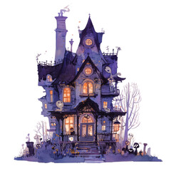 Eerie haunted house illustration spooky setting digital art nighttime view