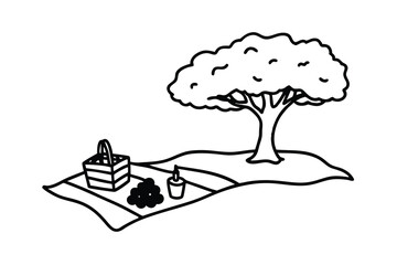 Summer Picnic Scene Blanket, Basket, Tree, Outdoors, Food, Drink