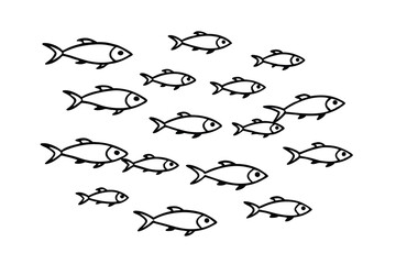 School of Fish Simple Black Line Art, Aquatic Wildlife