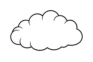 Simple Black Outline Cartoon Cloud, White Background, Fluffy, Sky