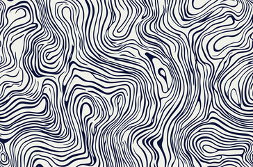 Abstract seamless pattern with lines in the form of a topographic map, vector illustration. The background is white and blue. Doodle style. Simple minimalistic line art drawing