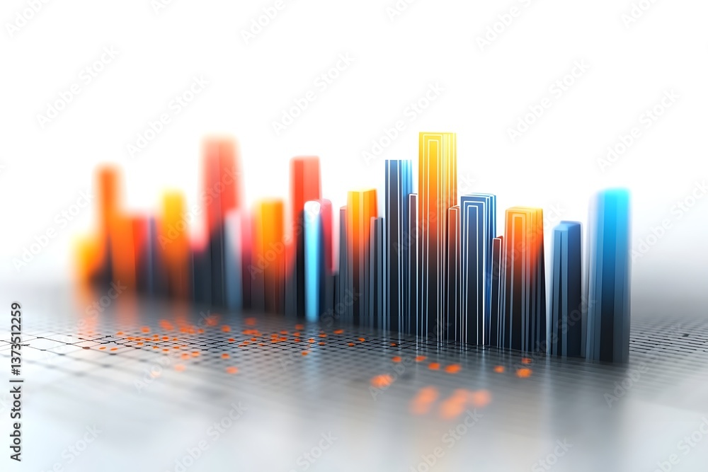 Poster minimalist cityscape with neon inspired colors and abstract data visualization