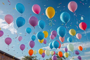 Vibrant Birthday Celebration with Dancing Balloons and Periwinkle Accents