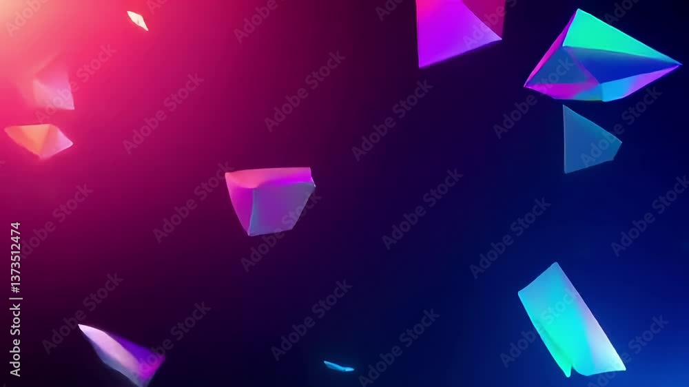 Poster floating geometric shapes in neon light slow motion abstract animation
