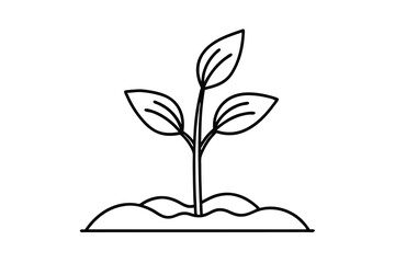 Simple Line Drawing of a Growing Plant in Soil