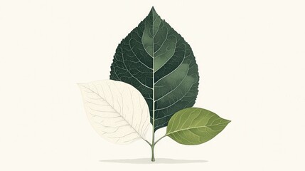 Fototapeta premium Trio of Leaves Green White Olive Botanical Illustration