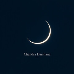 Obraz premium Chandra Darshana Concept: Crescent Moon Sighting in Dark Night Sky