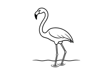 Naklejka premium Elegant Flamingo Line Art Bird, Water, Nature, Wildlife, Vector