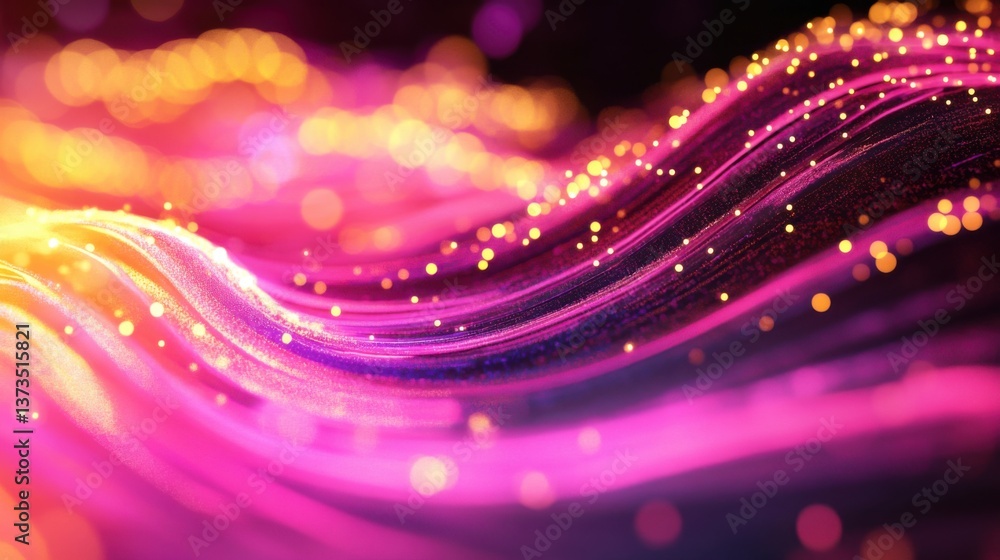Poster a digital particles wave and light abstract background with swirling neon particles