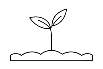 Simple Line Drawing of a Sprout Growing in Soil