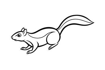 Line Art Drawing of a Cute Chipmunk Running, Wildlife Illustration