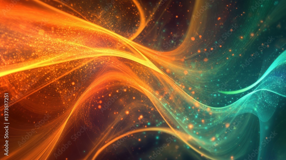 Poster a digital particles wave and light abstract background with swirling neon particles