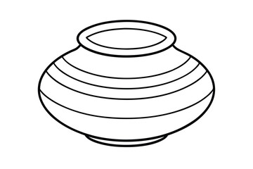Striped Pottery Vessel Ancient Clay Jar, Water Container, Outline Drawing