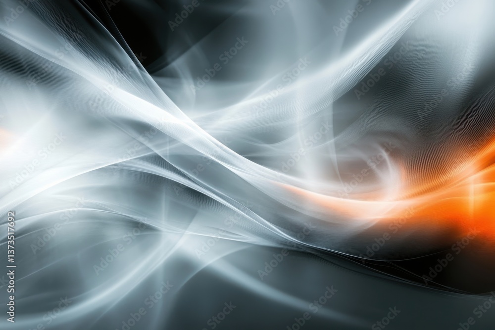 Poster dynamic abstract swirl of orange and white against a dark backdrop creating a vibrant visual effect