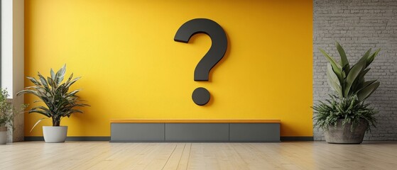 Question Mark on Yellow Wall in Modern Interior Design